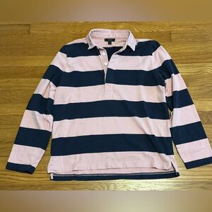J Crew Women’s Blue and Pink Striped Rugby Long Sleeve Polo Shirt